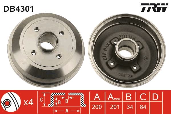 TRW DB4301 Arka Fren Kampana Corsa C 01>11 Abs Siz