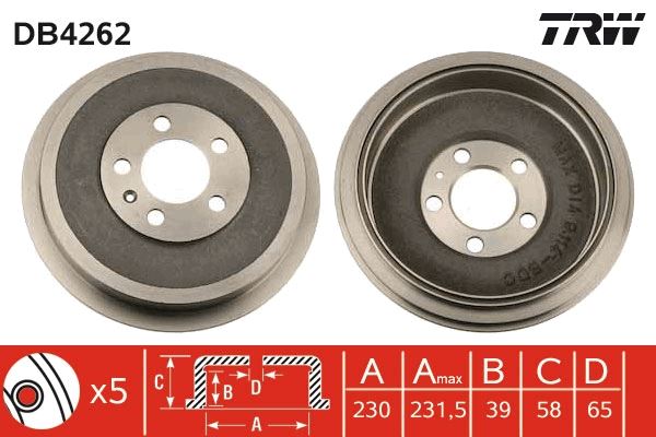 TRW DB4262 Fren Kampanasi Arka Roomster 1.2 Tdi-1.4-1.4 Tdi-1.6-1.9 Tdi 06 > Octavia 1.4-1.6-1.9 Tdi 96-10
