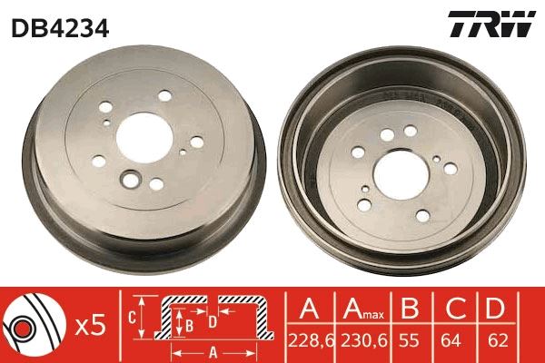 TRW DB4234 Fren Kampanasi Arka Rav 4 I 2.0 16v/Cabrio 2.0 16v 94-00 Rav 4 Ii 1.8 Vvti/2.0 D-4d 4wd/2.0 Vvti 4wd