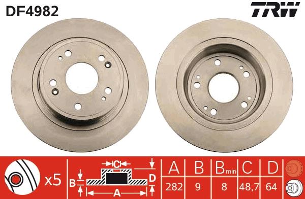 TRW DF4982 Arka Fren Diski Dolu Tip Honda Accord 2.0l R20a3 Cu1 Kasa 08-15 282 Çap X 5 Bijon - Takım Disk Fiyatıdır