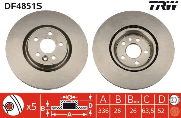 TRW DF4851S On Fren Disk Aynasi Havali Volvo S60 Ii 10>15 S80 Ii 06> V60 I 11>15 V70 Iii 07>15 Xc70 Ii 09>15 336cm Cap