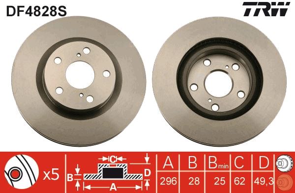 WBD1276 Fren Diski On Havali 5 Bjn 296x28x62x49,3 Toyota Rav4 Iii 2.0 Vvt-I 2005-2012 / Rav4 Iii 2.2 D-4d 2005-2012 / Rav 4 Iii 2.2 D 2005-2012
