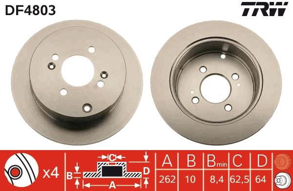 TRW DF4803 Arka Fren Diski Dolu Tip Hyundai Accent Era 1.6l 06-10 / İ20 1.2l 1.4l 1.6l 06-10 / Getz 1.5l D3ea Crdi 02-05 / Kia Rio 1.4l 1.5l 1.6l 05-> - 262 Çap X 4 Bijon Takım Disk Fiyatıdır