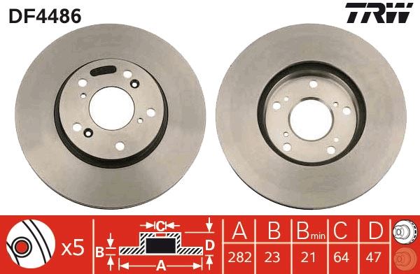 TRW DF4486 Ön Fren Diski Hava Kanalli Honda Civic 1.6l R16a2 Vtec Sedan Fd6 Fb7 Kasa 06-15 / 1.8l R18a Vtec Hatchback Fk2 Kasa 06-> / 1.4l L13z1 Sport Fk1 Kasa 09-> / Cr-V 2.0l K20a4 15 Jant Rd8 Kasa