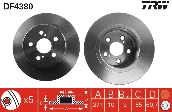 TRW DF4380 Arka Fren Aynasi Avensis 1.8i 16v-1.6i 16v-2.0i 16v-2.0i 16v 00-03 271x10x5dl
