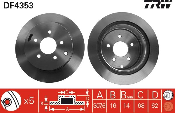 TRW DF4353 Arka Fren Diski Hava Kanalli Nissan Murano 3.5l Vq35 Z50 03-> / Infiniti Fx35 3.5l Vq35de 03-08 / Fx45 4.5l Vk45de 03-08 308 Çap X 5 Bijon - Takım Disk Fiyatıdır