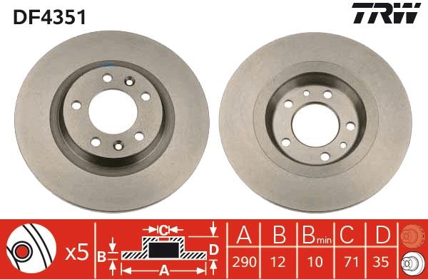TRW DF4351 Arka Fren Aynasi P407 04>11 P508 10>18 P607 00>11 Rcz 10>15 C5 08>17 290x12x35x5dl Dolu