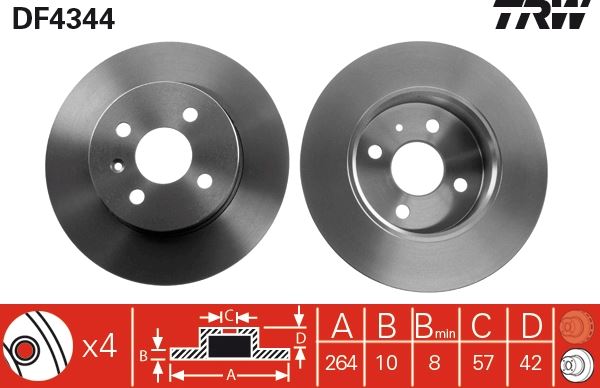 TRW DF4344 Arka Fren Aynasi Astra H L67 04>14 Combo C 01>11 Meriva A 03>10 264x10x4dl Dolu