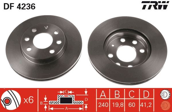 TRW DF4236 Ön Fren Aynasi Corsa C 1.0-1.2 16v 01>11 Abs Li 240x20x4dlxhavali