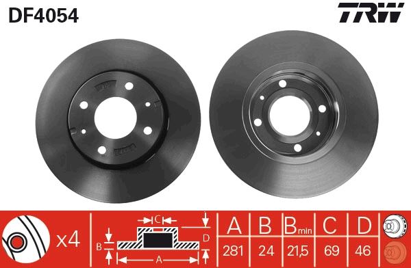 TRW DF4054 Ön Fren Diski Hava Kanalli Mitsubishi Carisma 1.6l 4g92 Da1a 95-> 1.8l Gdi 4g93 Da2a 95-> 1.9l Di -D F9q Dizel Da5a 00-05 / Space Star 1.3l 1.6l Dg1a 98-> / Volvo S40 1.6 1.8 1.9 2.0 T 95/04 V40