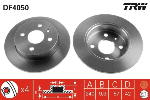 TRW DF4050 Arka Fren Aynasi Astra G 98 > - Astra H 04 > Meriva A 03 > 240x10x4dl Dolu 9117771-90498304-24432189