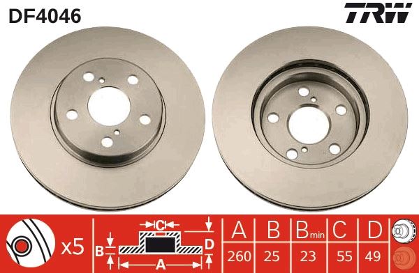 WBD1260CD Fren Diski On Havali Performans Delikli 5 Bjn 260x25x55x49,3 Toyota Avensis (T22) 1.6i 1997-2003 / Avensis (T22) 2.0i 1997-2003