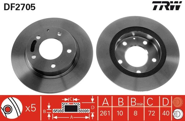 TRW DF2705 Arka Fren Diski Dolu Tip Mazda 626 2.0l Fs Ge Gf Kasa 92-01 261 Çap X 5 Bijon - Takım Disk Fiy Atıdır
