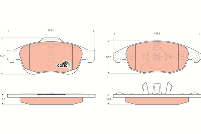 TRW GDB1690 Ön Fren Balatasi Peugeot Partner 08>11 P5008 09>17 Citroen Berlingo 08> C4 Picasso 06>15 Ds4 11>18 D S5 15>18 283mm