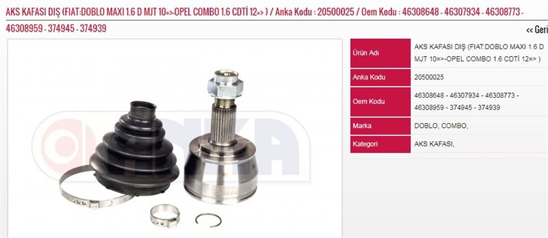 VEKA FI-1100 Aks Kafasi Sol-Sag On Dis 27x26x59 Uzunluk 147,5mm Fiat Doblo Maxi 1.6 Mjt M/T 2010/ 500x (334_) 1.6 Mjt M/T 2014