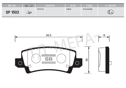 SANGSIN SP1503 Arka Fren Balata Toyota Corolla 1.4l 1.6l 4zz-Fe 3zz-Fe Zze120 Zze121 Vvti 02-06 / 1.4l 1ndtv Nde120 04-06