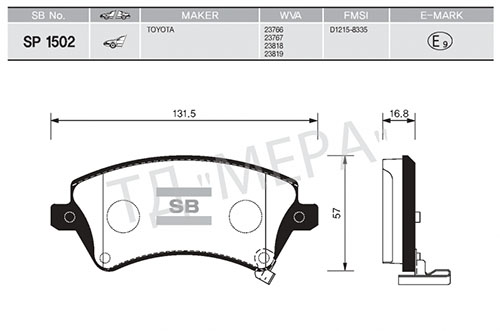 SANGSIN SP1502 Ön Fren Balata Toyota Corolla 1.4l 1.6l 4zz-Fe 3zz-Fe Zze120 Zze121 Vvti 02-06 / 1.4l 1ndtv Nde120 04-06