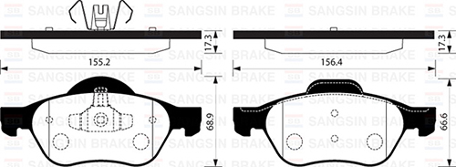 SANGSIN SP1414 Ön Balata Megane Ii 02> Scenic Ii 02> Clio Iii 05> 1.5dci 1.6 16v 2.0 16v