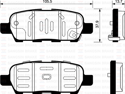 SANGSIN SP1250 Arka Fren Balata Nissan Qashqai 1.6l 2.0l Hr16 Hr20 J10 06-10 / Juke 1.5l Dci F15 10-> 1.6l Hr16de F15 10-> / Murano 3.5l Z51 Dci 08-> / X-Trail 2.0l M9r Mr20de T31 07-13