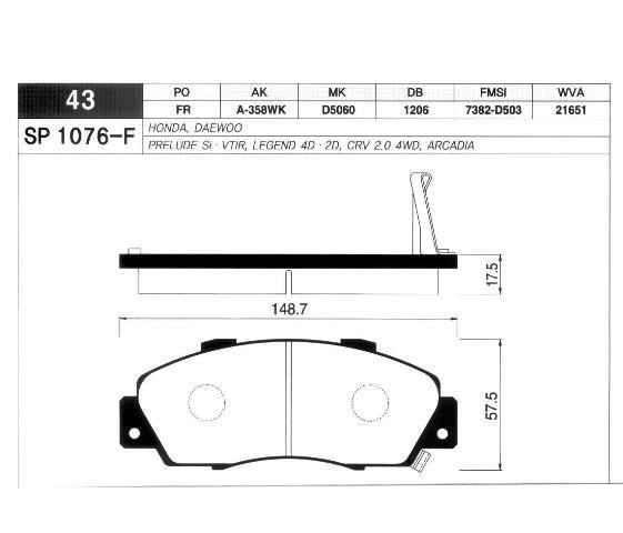 SANGSIN SP1076F Ön Fren Balata Honda Accord Euro 2.0l F20z1 F20b5 A/T Ce8 Ch3 Kasa 96-02 / Cr-V 2.0l B20b3 B20z1 Rd1 Kasa 96-01 / Hr-V 1.6l D16w1 Gh Kasa 99-07