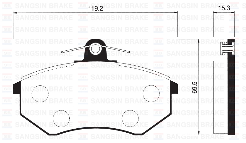 SANGSIN SP1043 Ön Fren Balata İnce Vw Golf Ii Iii / Polo Classic 95-> / Passat 88-97 / Caddy 95-04 / Seat Cordoba / Ibiza Gdb1048-Gdb1044