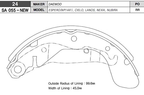 SANGSIN SA055-NEW Arka Kampana Pabuç Balata Opel Corsa C / Vectra A / Astra F / Daewoo Nubira 1.6l 2.0l J100 97-05 / L Anos 1.5l 97-05 / Espero 1.5l 1.8l 2.0l 95-99 / Nexia 1.5l 95-97
