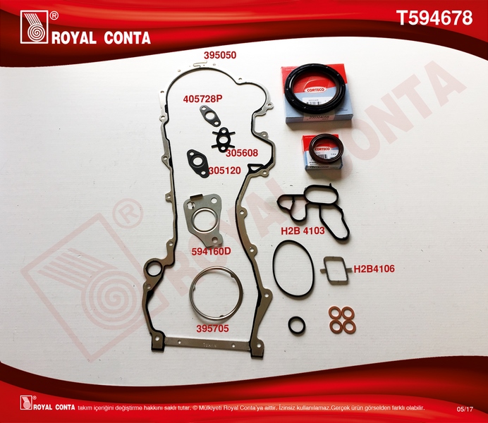 ROYAL T594678 Alt Takim Contasi Corteco Keçeli Doblo-Punto-500 1.3mtj 10> 199.A3/A9/B1/B4-223.A9