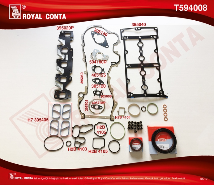 ROYAL T594008 Motor Takim Conta Reinz Corte Keçe S.Last-Skc Siz Doblo-Punto-500 1.3mtj 10> 199.A3/A9/B1/B4-223.A9