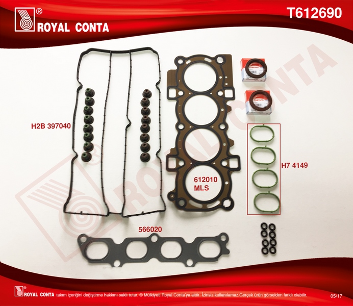 ROYAL T612690 Üst Takim Conta Corteco Keçeli S Lastikli Skc .Fiesta Vi 1.4 16v 97hp 10/08 >