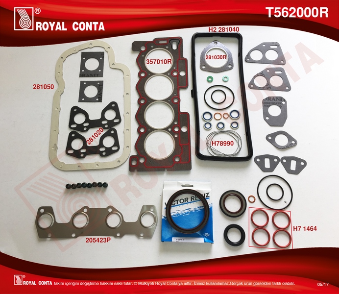ROYAL T562000R Motor Takim Conta Reinz Keçeli S.Lastikli P207 1.4 Tu3a 06 > P106-P205-P206-P306-P307 Tu3jp 1.4