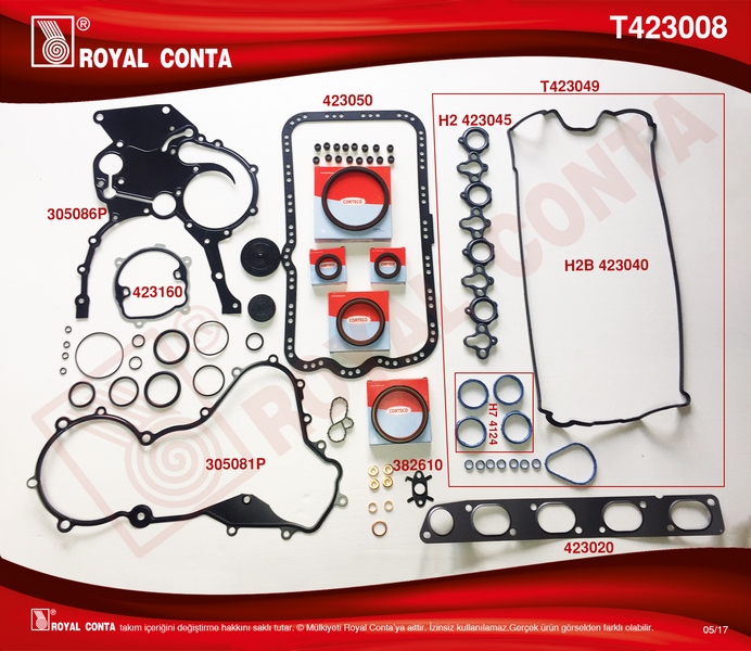 ROYAL T423008 Takim Conta Corteco Keçeli Reinz Subp.Last Skc Siz Master 2.2-2.5 Dci G9t-G9u