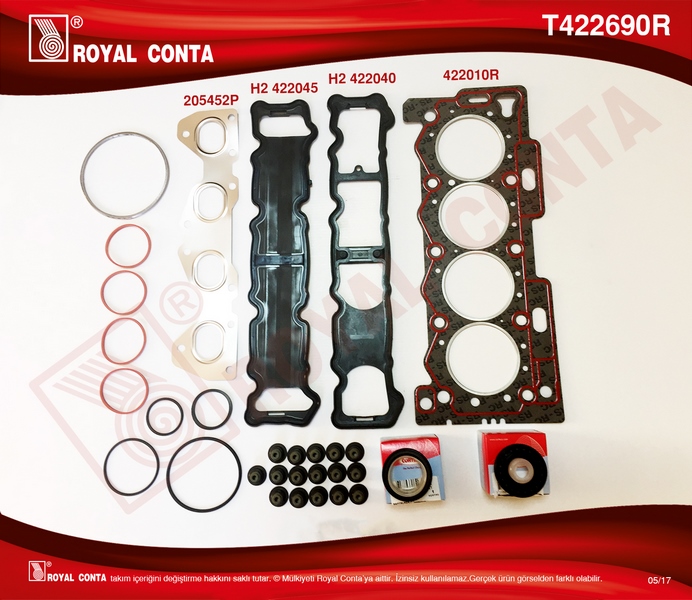 ROYAL T422690R X Üst Takim Contasi Corteco Keçeli S.Lastikli P206-P207p307-P1007-C2-C3-C4 1.4 16v 03 > 88hp Et3j4