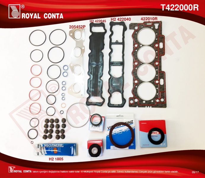 ROYAL T422000R Motor Takim Contasi Corteco Keçeli S.Lastikli P206-P207p307-P1007-C2-C3-C4 1.4 16v 03 > 88hp Et3j4