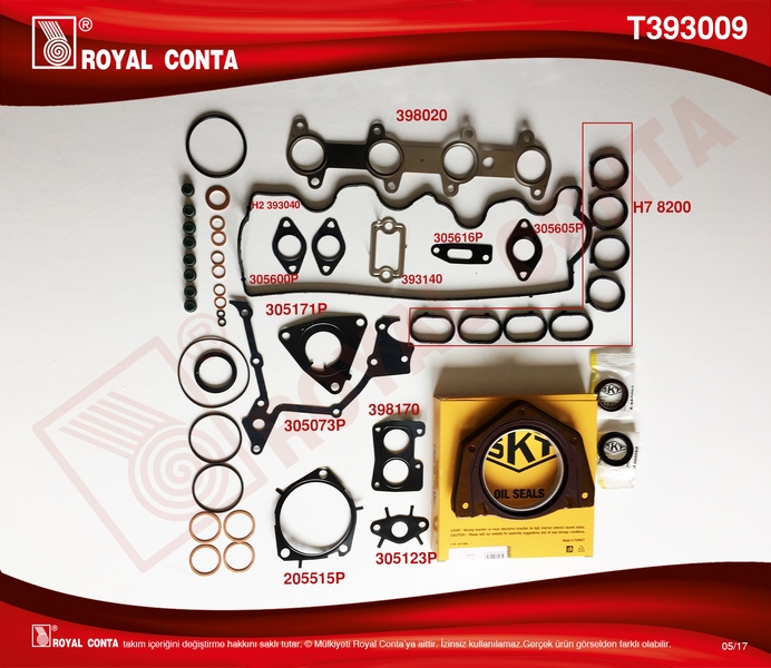 ROYAL T393009 Motor Takim Conta Skt Keçeli/Sub.Lastikli/Skc Siz Doblo-Punto 1.9 Dzl