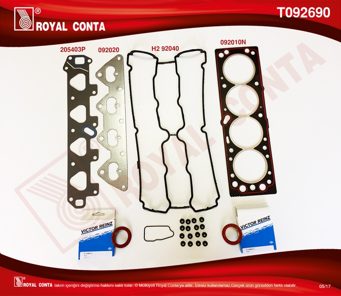 ROYAL T092690 Üst Takim Conta Keçeli-Subap Lastikli Astra F-Astra G-Corsa B-Vectra B 1.6i 16v-Zafira 1.6 16v