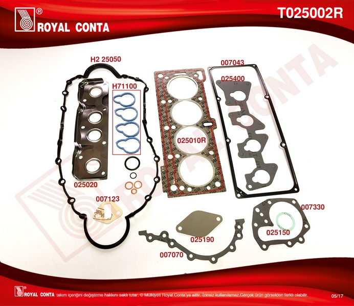 ROYAL T025002R Motor Üst Conta Tk. Megane I 96> Clio Ii 98> Kangoo 97> Clio Symbol I 00> 1.4 K7j 1.6 K7m