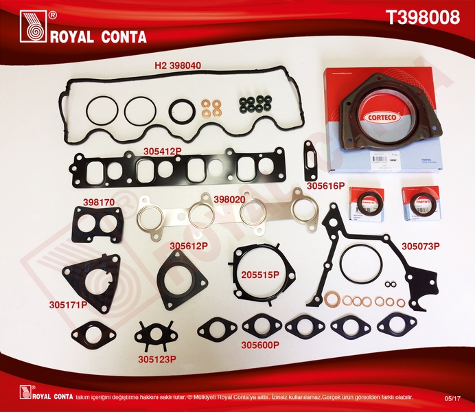 ROYAL T398008 Motor Takim Conta Keçeli S Lastikli Doblo-Punto 1.9 Jtd 182.B9.000- 188.A2.000 Motor Skc Siz