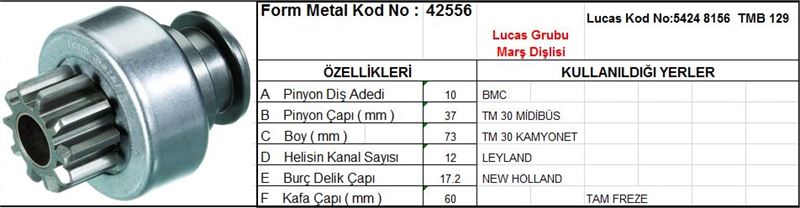 LUCAS SDR0025 Dişli-10diş Bmc Levend 1.8.80.Ldv Sherpa