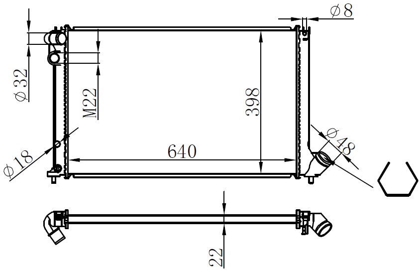 ORIS BPE036022 Radyatör Brazing 406 95-04 1.8-2.0 16v Ac Otom 640x398x22