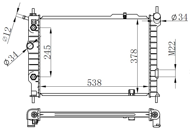 ORIS BOP119026 Radyatör Brazing Astra F 93-98 1.4i-1.6i-2.0i Klimasiz Mek Otom 538x368x26