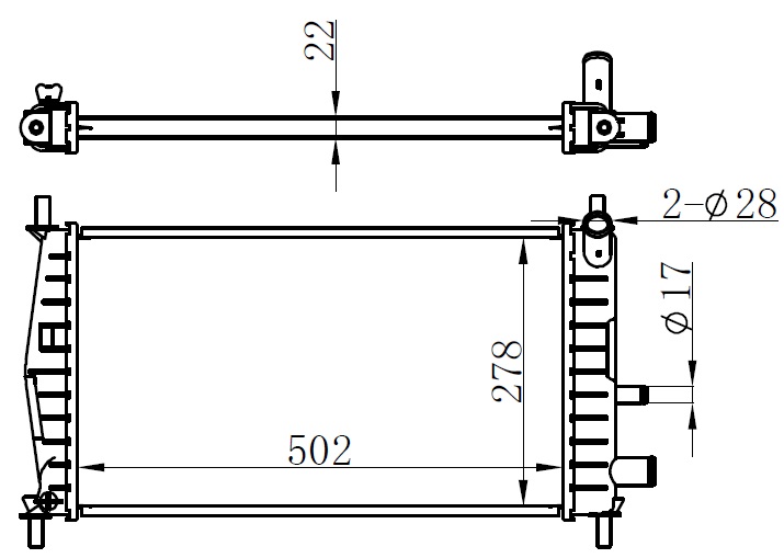 ORIS BFR121022 X Radyatör Brazing Fiesta 95 > 502x288x22