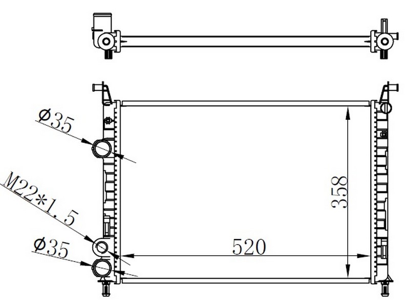 ORIS BFI019022 Radyatör Brazing Palio 1.2-1.4i 05 > Ac /- Mek 520x358x22