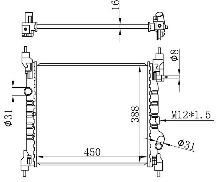 ORIS BCH191016 Radyatör Brazing Chevrolet Spark 1.2i 10 > Mek 450x388x16