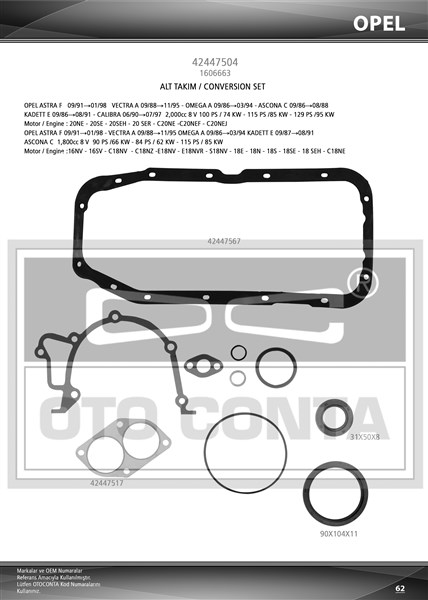 OTOCONTA 42447504 Alt Tk Contasi Viton Keçeli Astra-Vectra-Ascona-Kadett 1.8 8v