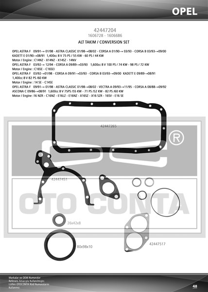 OTOCONTA 42447204 Alt Takim Contasi Viton Keçeli Astra F-Corsa A-Corsa B-Kadett 1.4-1.6 8v C14nz-X14nz-X14sz-14nv