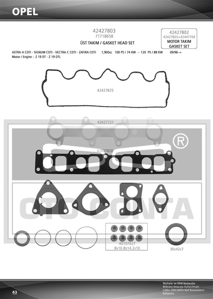 OTOCONTA 42427803S Üst Takim Contasi Doblo-Astra H-Vectra C-Zafira 1.9 Jtd Skt Keçeli Skc Siz Subap Lastikli