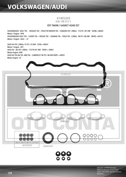 OTOCONTA 41405203 Üst Takim Contasi Skc Siz Keçeli Golf Iii-Passat 1.9tdi