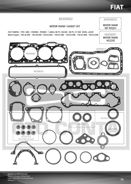 OTOCONTA 40304002 Motor Takim Contasi Slx Tipo Tmpr 304001 Keçeli Subap Lastikli