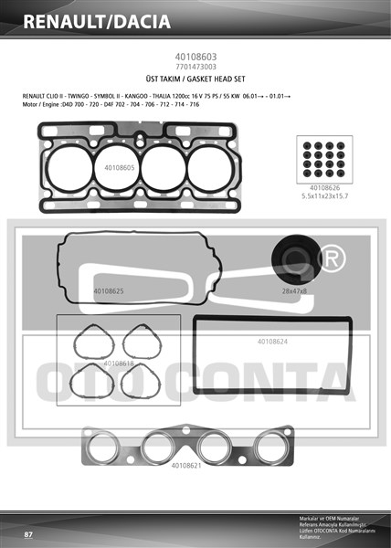 OTOCONTA 40108603 Üst Takim Conta Skc Li Clio Ii 98> Kangoo 01> Twingo 1.2 16v D4f