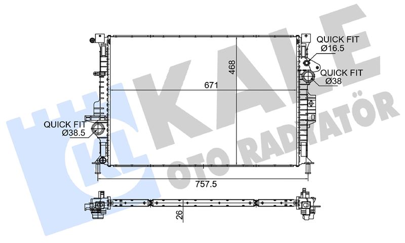KLR-363985 Radyator Ford Tourneo Connect Grand Tourneo Connect Transit Connect (V408) 1.6 Ecoboost 13-22 (Mt) [Brazing] [671x468x26] Su Radyatoru